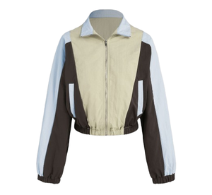 Veste coupe-vent en nylon froissé pour femme, color block, crop top, respirante, pour l'été - Product Image 1