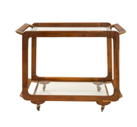 Chariot de service en bois et verre, table basse roulante, étagère de rangement à structure métallique pour la maison, l'hôtel, le salon