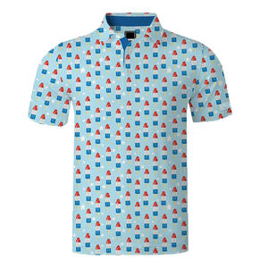 Polo à manches courtes pour homme, imprimé popsicle rouge, blanc et bleu, bleu clair, décontracté, respirant, en polyester tissé - Product Image 1