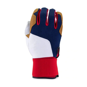 Gant de frappeur de softball blanc à doigts entiers, main droite, en cuir et tissu tricoté, durable, fermeture à enfiler, unisexe, pour entraînement adulte - Product Image 4