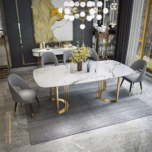 Rectanglur Dining Tables With <b>Marble</b> <b>Top</b> Luxury Dining Table 6 Seater Metal Dining Table With White <b>Marble</b> <b>Top</b> - Product Image 5