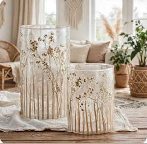 Decorative Handmade Lightweight <b>Glass</b> <b>Hurricane</b> <b>Candle</b> <b>Holder</b> Ribbed Floral Lantern for Pillar <b>Candle</b> Home Wedding Table Decor - Product Image 1