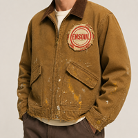 Fabricant Personnalisé OEM Blousons de Travail d'Hiver Homme Style Trucker Toile de Canard Sergé Vieillie avec Éclaboussures de Peinture et Patch Vintage