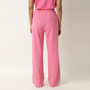 Pink Wide Leg Sweatpants <b>Elastic</b> Waist Drawstring Casual Women Custom Pants Spring Knitted Breathable Midweight Side Pockets - Product Image 3
