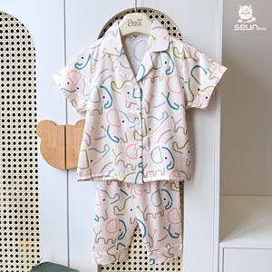 SeunKids Boys Girls Latin Silk Short Sleeve <b>Pajama</b> Set with Long Pants Soft Comfortable Homewear Vietnam - Product Image 3