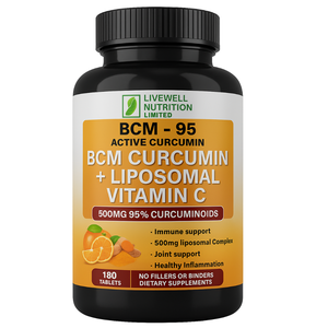 Livewell Nutrition BCM 95 Curcumine et Vitamine C Liposomale 500mg 180 Comprimés Lot de Deux Soutien Immunitaire et Articulaire - Product Image 4