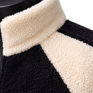 Men's Black & for Solid <b>Fleece</b> <b>Jacket</b> <b>with</b> Stand Collar Zipper Closure Thick Warm Casual Winter Coat Front Logo Sherpa <b>Lining</b> - Product Image 4