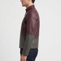 Veste en cuir véritable élégante pour homme, style motard, col montant, plusieurs poches zippées, finition lisse et confortable