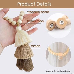 Fermacurto in Legno Magnetici Fatti a Mano, Set da 2 Pezzi, Semplici ed Eleganti, Accessori Decorativi da Parete per Bastoni e Binari per Tende - Product Image 2