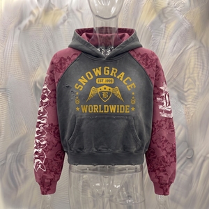 เสื้อฮู้ดดี้โอเวอร์ไซส์ Snow Grace Worldwide ประดับคริสตัลทั่วตัว แขนเสื้อแบบแร็กแลน ผ้าคอตตอนผสม สตรีทแวร์ ลายพิมพ์  สำหรับทุกเพศ - Product Image 3