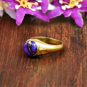 Purple Turquoise Signet <b>Ring</b> Minimalist Gold <b>Statement</b> <b>Ring</b> Bezel Set Gemstone Jewelry - Product Image 2