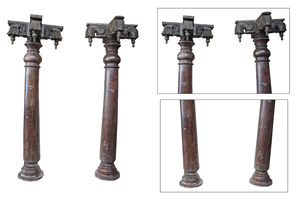 Haswani Handicrafts Antique Hand Carved Wooden South <b>Pillar</b> With Stone Base - Product Image 2