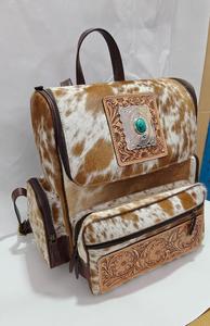 Mochila de Cuero con Pelo de Vaca Vintage, Mochila de Viaje, Mochila Geométrica con Grabado, Mochila de Estilo Bohemio Occidental, Bolsa de Pañales para Hombres y Mujeres - Product Image 3