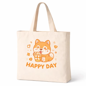 Bolsa de Tela de Algodón AMANI de 250 g/m², Asa Larga, Reutilizable, Ecológica, con Estampado de Perro de Dibujos Animados, Logotipo Personalizado, Duradera - Product Image 1