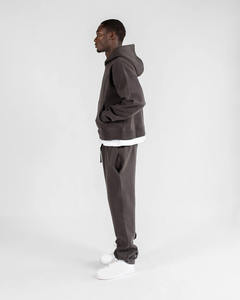 <b>Mens</b> Dark Brown Hooded Sweatshirt Plain Solid Color Heavyweight Long Sleeve <b>Pullover</b> Hoodie Kangaroo Pocket Casual Streetwear OE - Product Image 4