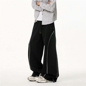 Pantalon unisexe oversize à jambes larges, style streetwear, avec coutures contrastées, coupe ample et décontractée, taille haute, style créateur de mode - Product Image 3