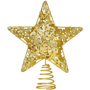 <b>Gold</b> Glitter Hollow Filigree Star Christmas Tree Topper Metal Wireframe Spiral Base Decor - Product Image 6