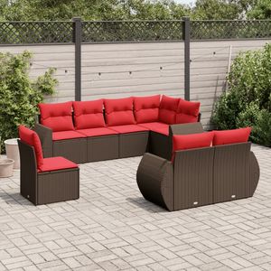 Set di divani da giardino in polyrattan marrone da 8 pezzi con cuscini, mobili da esterno dal design contemporaneo - Product Image 3