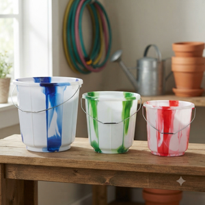 Ensemble de seaux en plastique colorés Nduro, bleu, vert, rouge, design marbré, capacité de 16 à 20 L, portables, durables, pour le nettoyage et le jardinage - Product Image 4
