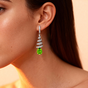 Pendientes colgantes de oro macizo de 18k con piedra preciosa de peridoto natural y diamantes reales de corte redondo para mujer a precio de mayoreo. - Product Image 2