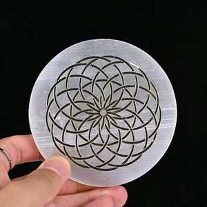 Natural White Selenite Round Charging Plate with Engraved Seven Chakra Star Design Crystal <b>Cleansing</b> Disc Reiki <b>Healing</b> Medi - Product Image 6