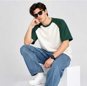 Men's Raglan <b>Sleeve</b> Solid T-Shirt <b>White</b> Green O-Neck Regular Fit Casual 100% Cotton Front Logo Jersey <b>Top</b> - Product Image 4