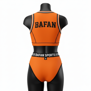 Women <b>Bathing</b> Suit 200 GSM Polyester Spandex Fabric Orange Black Panel Swimwear Two Piece Custom Logo women for <b>Bathing</b> Suit - Product Image 2