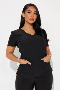 Blusa de Uniforme Médico para Mujer, Color Negro, con Bolsillo Frontal, Tejido de Poliéster - Product Image 4