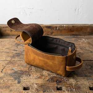 Genuine Leather Toiletry Bag Mens Dopp <b>Kit</b> Travel Wash Bag <b>Shaving</b> <b>Kit</b> Pouch Waterproof Lining Bulk Factory TYG-0265 - Product Image 5