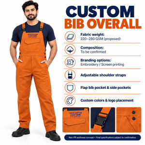 Combinaison de travail une pièce pour les techniciens d'usine et le personnel de service, vêtements de marque privée avec bretelles réglables et poche poitrine - Product Image 6