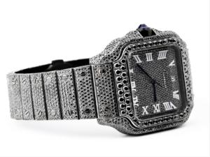 Montre automatique mécanique carrée entièrement sertie de diamants noirs avec cadran à chiffres romains, bijoux de luxe hip-hop pour hommes - Product Image 5
