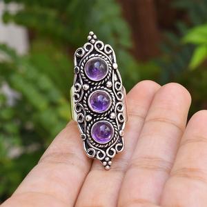 แหวนพลอยอเมทิสต์ เงินแท้ 925 แหวนพลอยอเมทิสต์ทำมือ เครื่องประดับโบโฮสไตล์เทพนิยาย ธรรมชาติ - Product Image 2