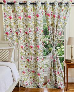 Rideaux de luxe personnalisés en coton premium à œillets, imprimés à la serigraphie, avec cordes, pour une décoration élégante des fenêtres du salon et de la chambre, motif floral traditionnel - Product Image 1