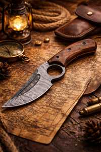 Damascus Steel Skinner Knife With Wood Handle Drop Point Blade Serrated Edge 0.6mm Thickness Outdoor <b>Tool</b> - Product Image 5