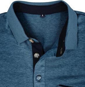 Polo à boutons bleu marine élégant, dernière conception, avec poche poitrine, col montant, respirant, coupe classique pour l'extérieur - Product Image 6