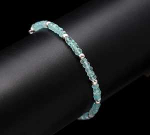 925 Sterling Silver <b>Beaded</b> <b>Bracelet</b> with Aquamarine Tennis <b>Bracelet</b> for Women <b>Gold</b> and Diamond Accent for Gift - Product Image 3