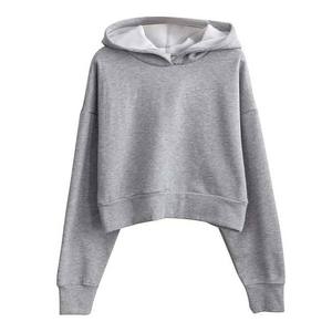 Sudadera con Capucha Corta Oversize Gris para Mujer, Manga Larga, Color Sólido, Hombros Caídos, Tejido de Punto, Spandex/Algodón, Sudadera de Invierno Transpirable - Product Image 2