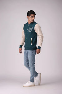Chaqueta Varsity de nueva llegada para hombre, con cierre de botones, bolsillos, estilo Letterman, universitaria, de béisbol, tipo bomber. - Product Image 6