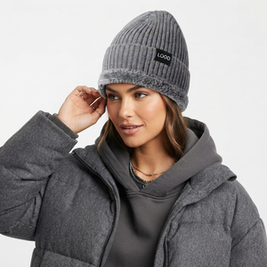 Solid Gray Knitted Beanie With Fleece Lining For Men Women Casual Wear <b>Warm</b> <b>Hat</b> For Winter - Product Image 6