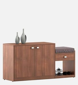 Engineered Wood Shoe Cabinet with 1 Drawer <b>Storage</b> and Cushion <b>Seat</b> Wooden Shoe Rack for Home and Office (Brown Finish - Product Image 1