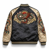 Veste bomber en satin de luxe pour homme, souvenir, style Sukajan, personnalisée, quatre phénix légendaires, vintage, noire
