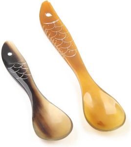 Cuchara Artesanal de Cuerno de Búfalo, Cucharas de Postre y Caviar de Cuerno Natural con Diseño de Pez en el Mango - Product Image 1