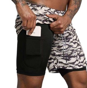 Shorts de sport pour hommes, taille haute, séchage rapide, respirants, double couche, tricotés, couleur unie, tendance, nouvelle collection été - Product Image 3