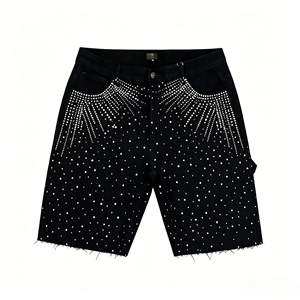 Ensemble d'été pour homme SJH avec imprimé ange personnalisé et strass, t-shirt à manches courtes et short en jean noir, streetwear, séchage rapide - Product Image 3