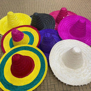 Mexican Straw Sombrero Hat Striped Embroidered Logos Wide Brim 50cm 60cm Summer <b>Fishing</b> Parties Restaurants Beach Celebrations - Product Image 1