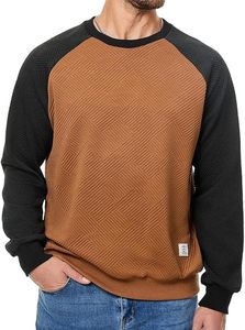 Sweat-shirts d'hiver pour hommes à col rond, patchwork, manches raglan, 100% coton molletonné, imprimé, texture géométrique écologique, décontracté - Product Image 6