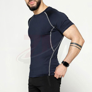 Camiseta de Compresión de Manga Corta Gris para Hombre, Corte Ajustado, Secado Rápido, Ropa Deportiva, Cuello Redondo, Tejido de Poliéster, Venta al Por Mayor, Personalizable - Product Image 2