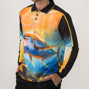เสื้อโปโลตกปลาแขนยาวแบบซิปครึ่งตัว ผ้าโพลีเอสเตอร์ผสมสแปนเด็กซ์ 100% พิมพ์ลายแบบซับลิเมชั่น สำหรับเล่นกีฬาและตกปลา - Product Image 5