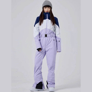 Traje de Esquí Profesional Personalizado de una Pieza, Impermeable 10.000 mm, Cortavientos, con Capucha, Elástico, con Bloques de Color, Cálido y Holgado - Product Image 2