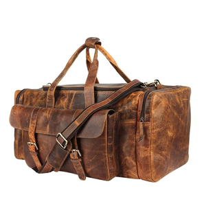 Men's Premium Large Capacity Gym Travel Duffel <b>Bag</b> Custom Brown 100% Genuine Leather Shoulder <b>Bag</b> <b>Overnight</b> Weekender Sports <b>Bag</b> - Product Image 3